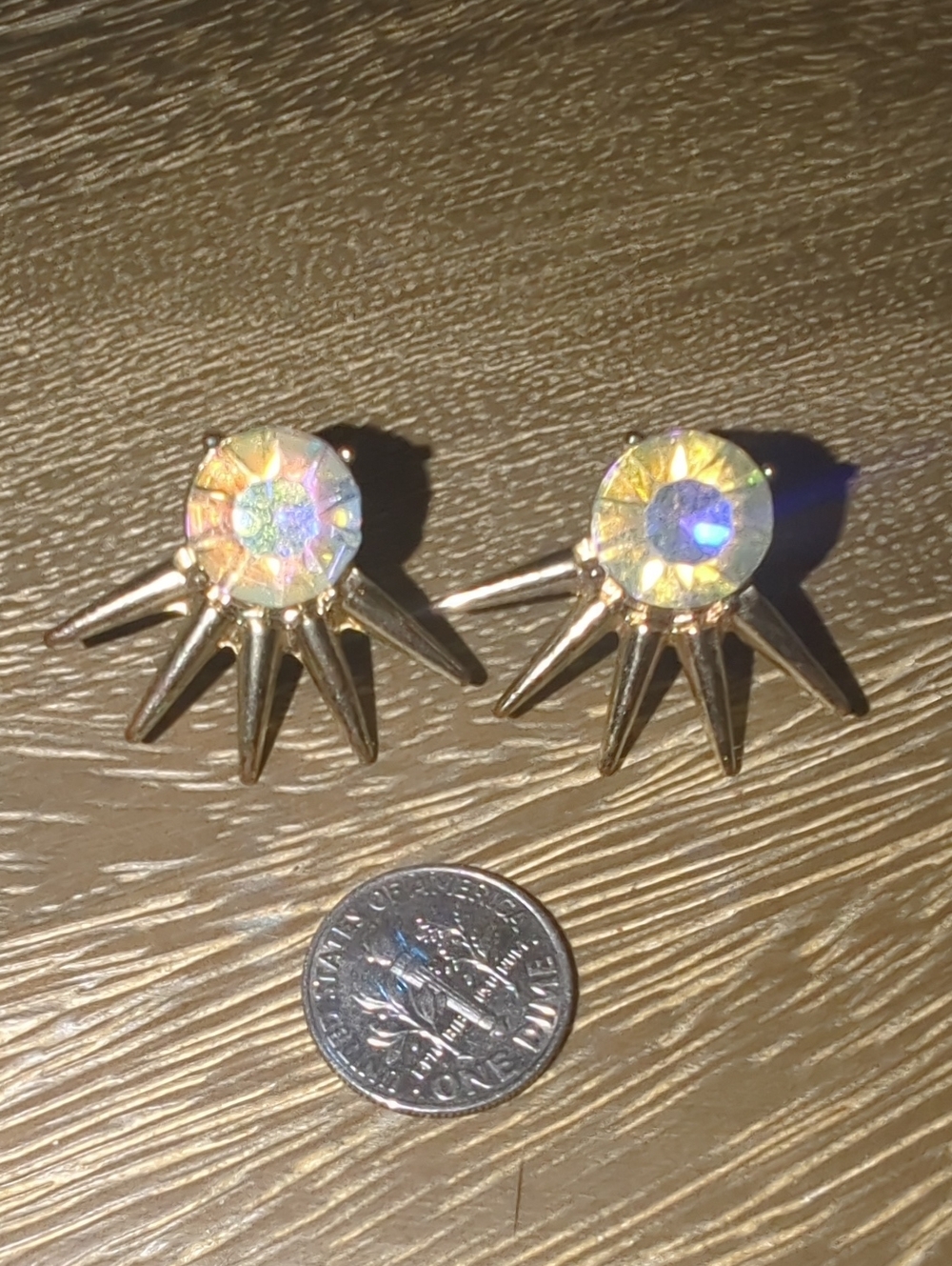 Gold Spike Aurora Crystal Stud Earrings - Women Jewelry